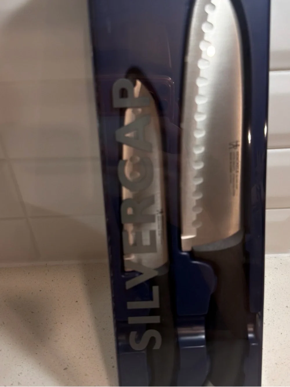 J.A. Henckels International Silvercap Santoku Knife with Sheath Black/Silver NEW